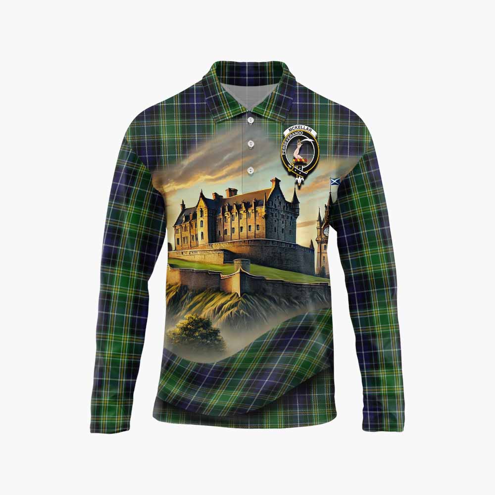 Tartan Vibes Clothing McKellar Tartan Family Crest Long Sleeve Polo Shirt with Scottish Ancient Castle Style
