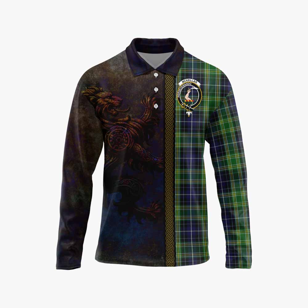 Tartan Vibes Clothing McKellar Tartan Family Crest Long Sleeve Polo Shirt Alba Gu Brath Be Brave Lion Ancient Style