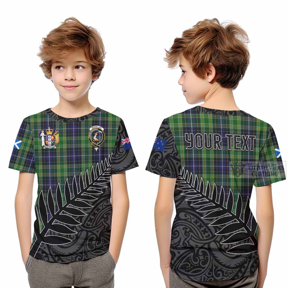 Tartan Vibes Clothing McKellar Crest Tartan Kid T-Shirt with New Zealand Silver Fern Half Style