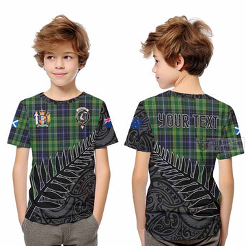 Tartan Vibes Clothing McKellar Crest Tartan Kid T-Shirt with New Zealand Silver Fern Half Style
