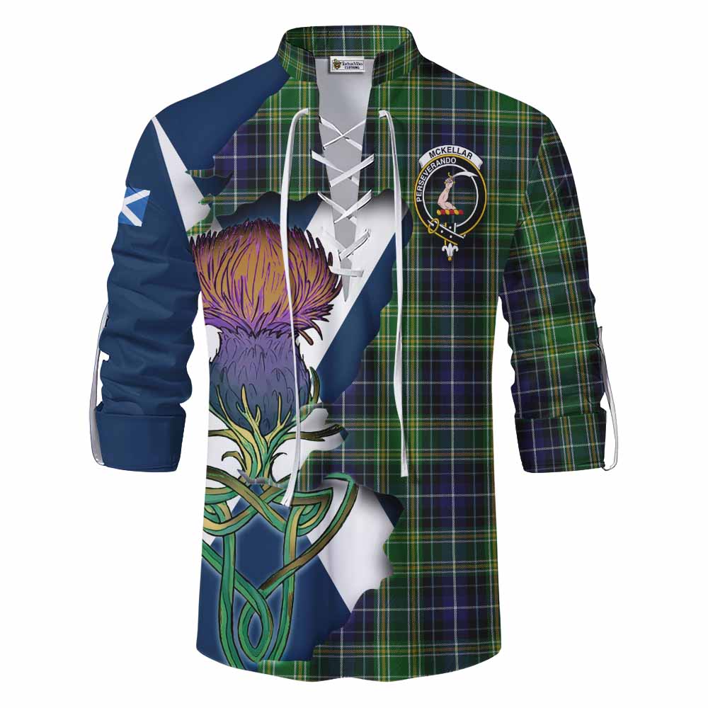 Tartan Vibes Clothing McKellar Tartan Family Crest Ghillie Kilt Shirt Scottish Thistle Celtic Inspired