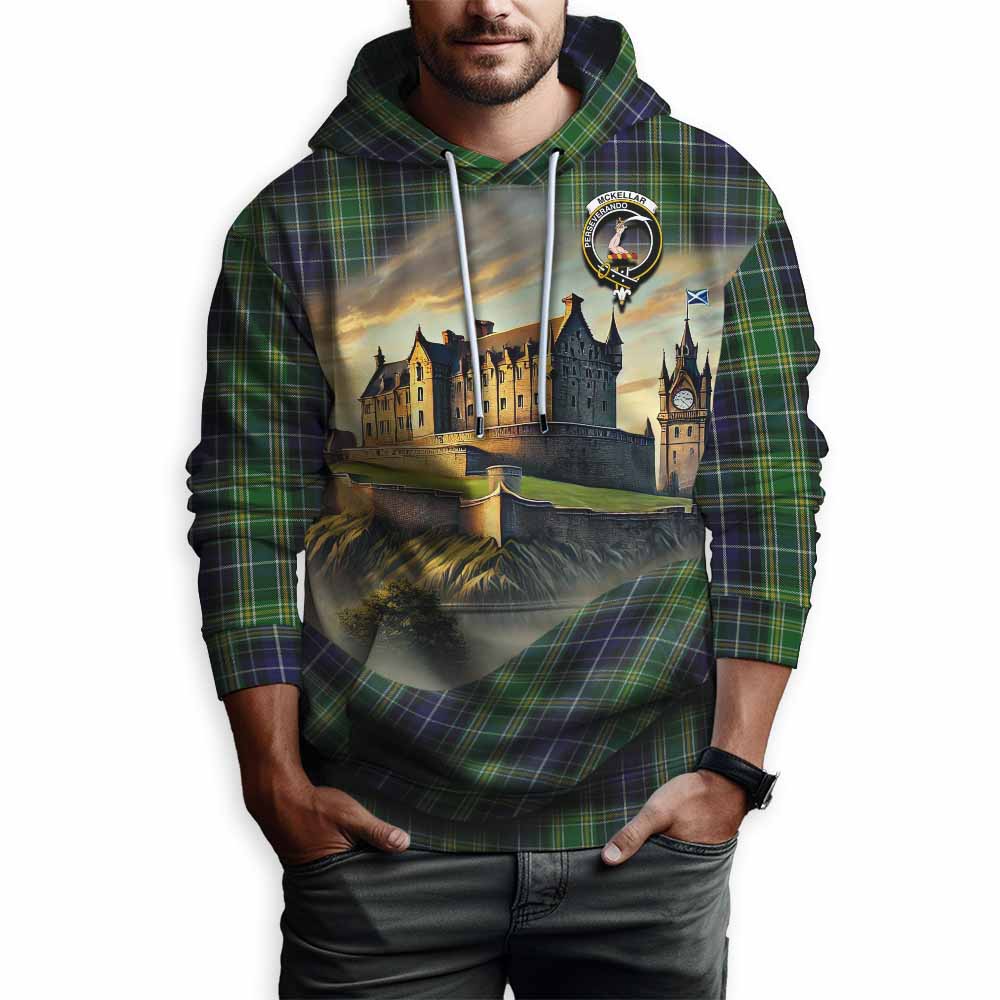 Tartan Vibes Clothing McKellar Tartan Family Crest Hoodie with Scottish Ancient Castle Style