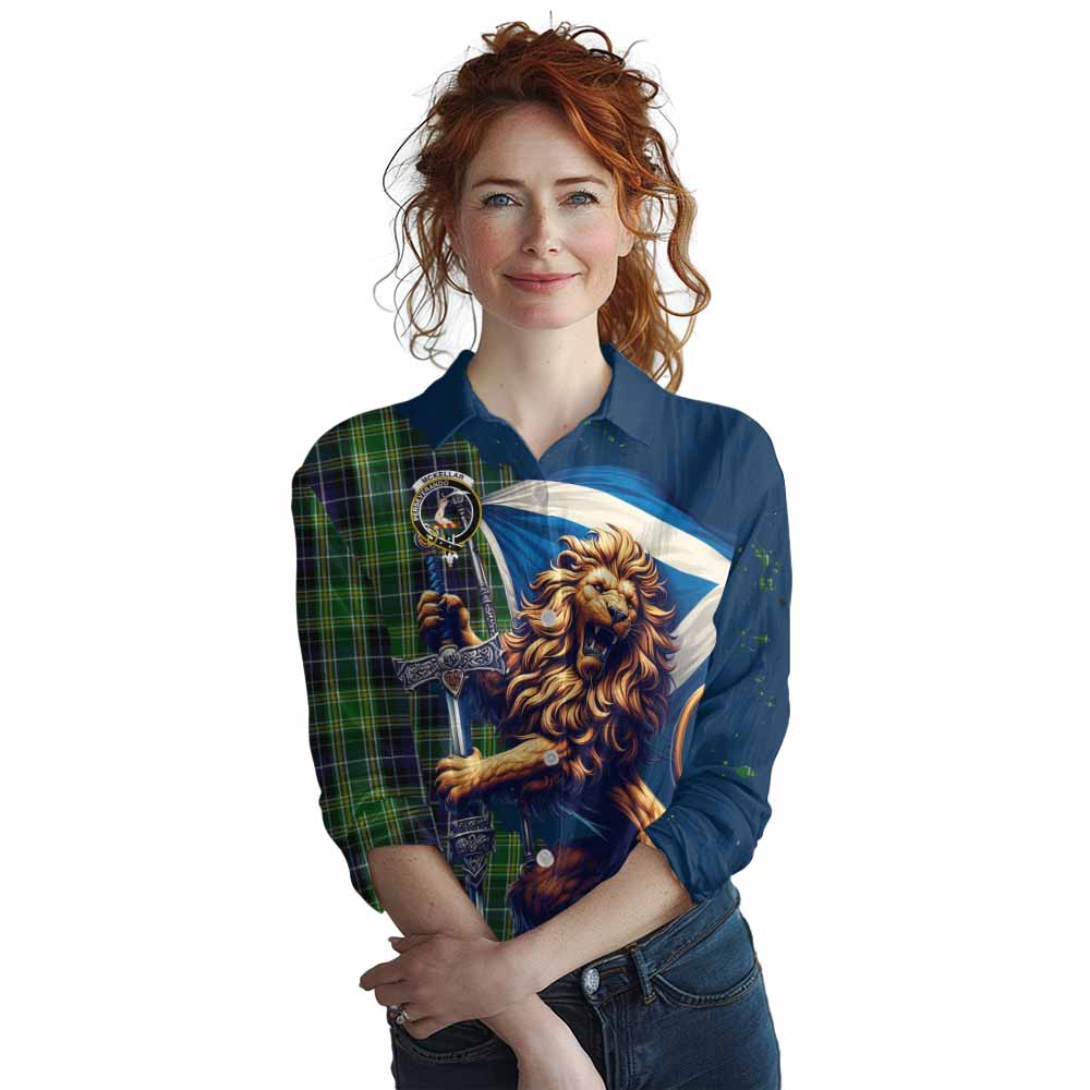 Tartan Vibes Clothing McKellar Tartan Family Crest Women's Casual Shirt with Scottish Majestic Lion