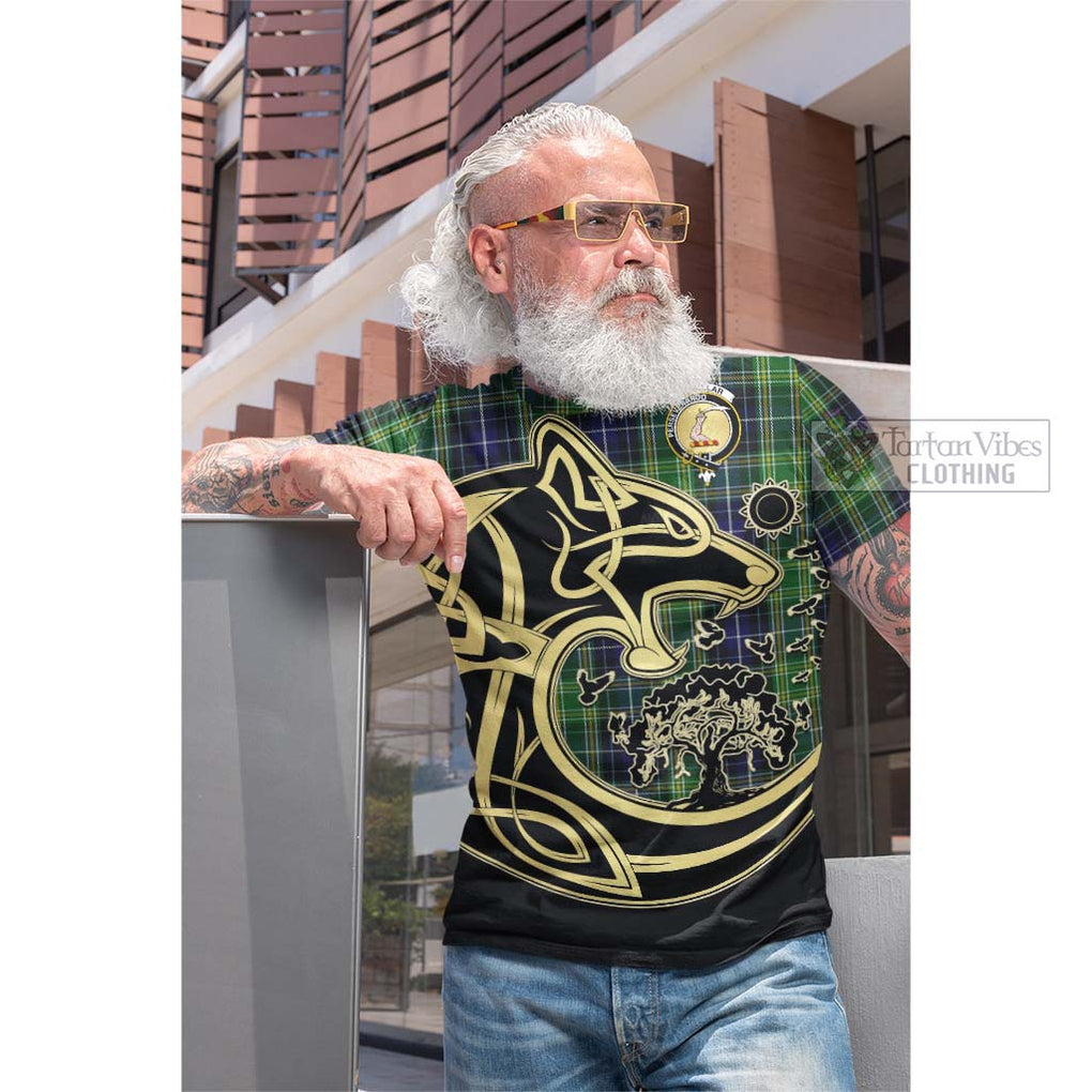 Tartan Vibes Clothing McKellar Tartan Cotton T-shirt with Family Crest Celtic Wolf Style