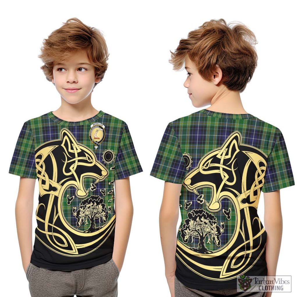 McKellar Tartan Kid T-Shirt with Family Crest Celtic Wolf Style Youth XL Size14 - Tartan Vibes Clothing