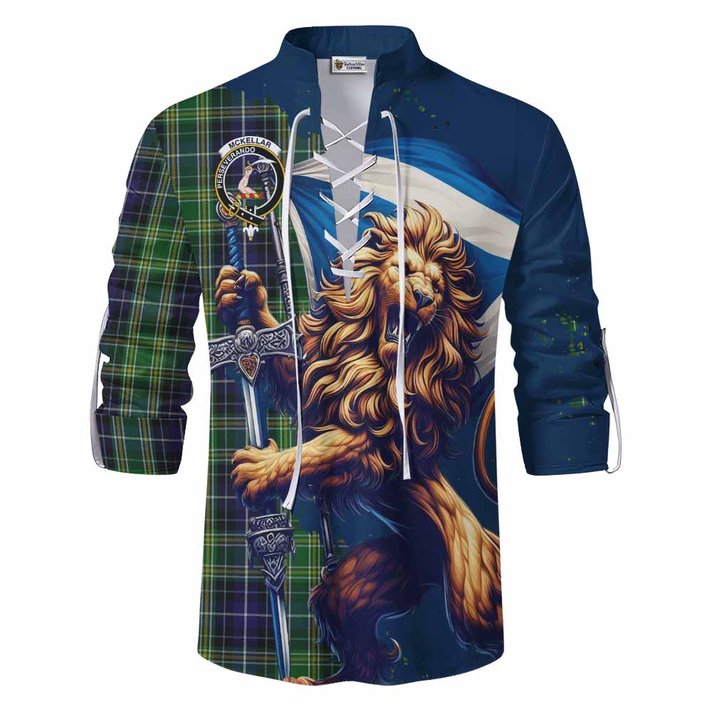 Tartan Vibes Clothing McKellar Tartan Family Crest Ghillie Kilt Shirt with Scottish Majestic Lion