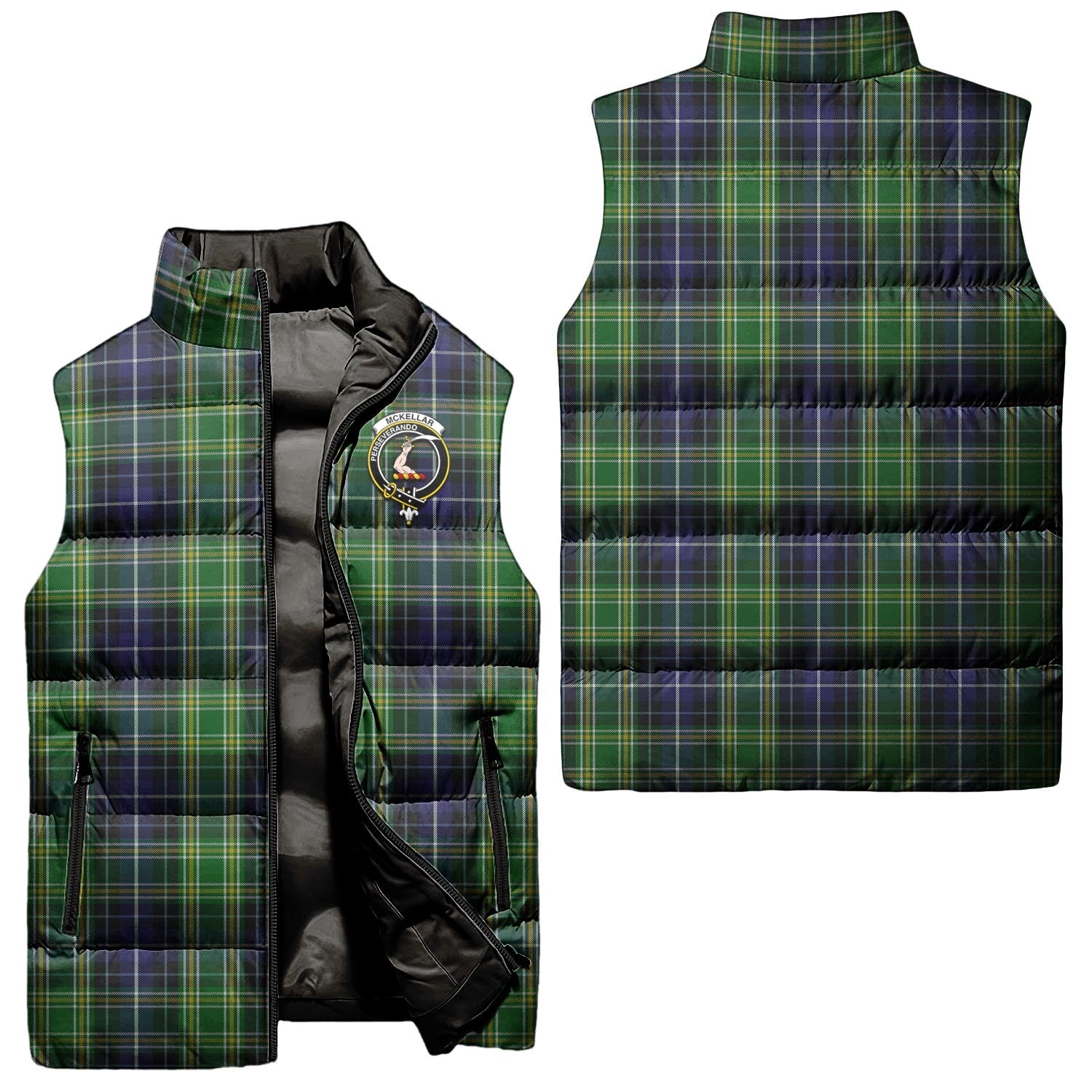 McKellar Tartan Sleeveless Puffer Jacket with Family Crest Unisex - Tartanvibesclothing