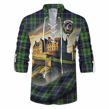 Tartan Vibes Clothing McKellar Tartan Family Crest Ghillie Kilt Shirt with Scottish Ancient Castle Style