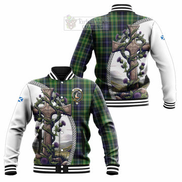 Tartan Vibes Clothing McKellar Tartan Baseball Jacket with Family Crest and St. Andrew's Cross Accented by Thistle Vines