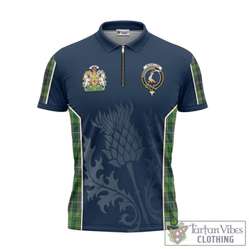 Tartan Vibes Clothing McKellar Tartan Zipper Polo Shirt with Family Crest and Scottish Thistle Vibes Sport Style