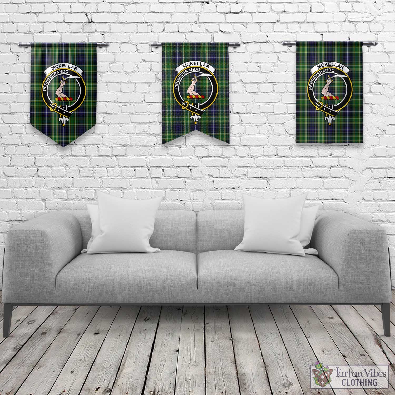 Tartan Vibes Clothing McKellar Tartan Gonfalon, Tartan Banner with Family Crest