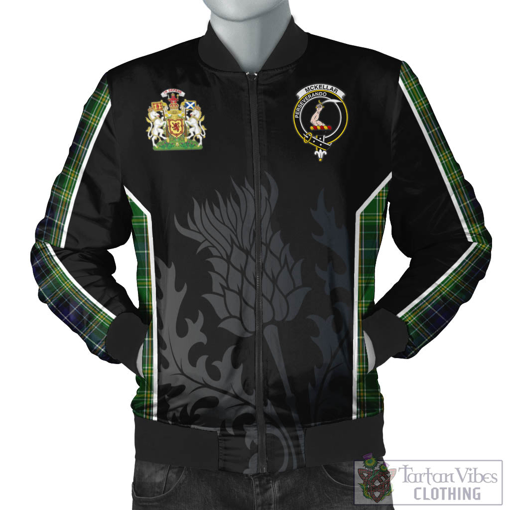 Tartan Vibes Clothing McKellar Tartan Bomber Jacket with Family Crest and Scottish Thistle Vibes Sport Style