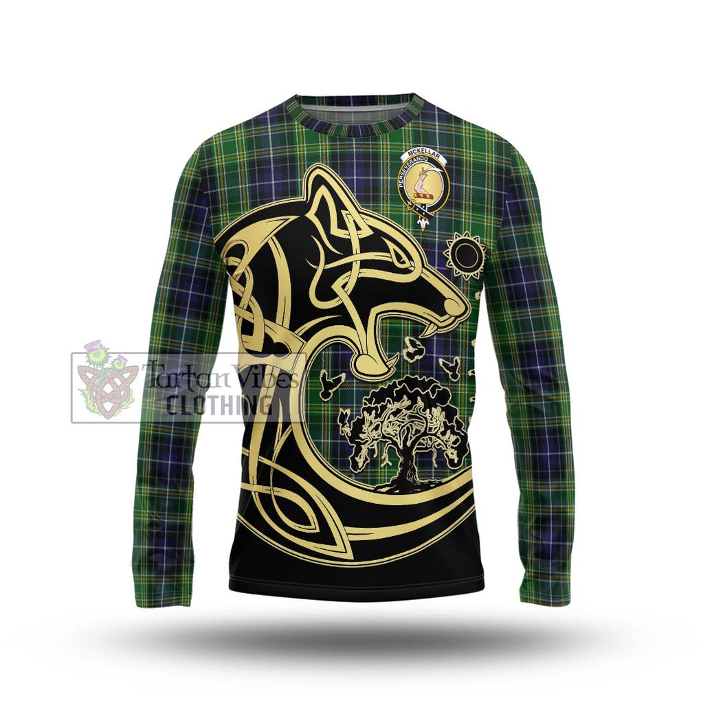 McKellar Tartan Long Sleeve T-Shirt with Family Crest Celtic Wolf Style Unisex - Tartan Vibes Clothing