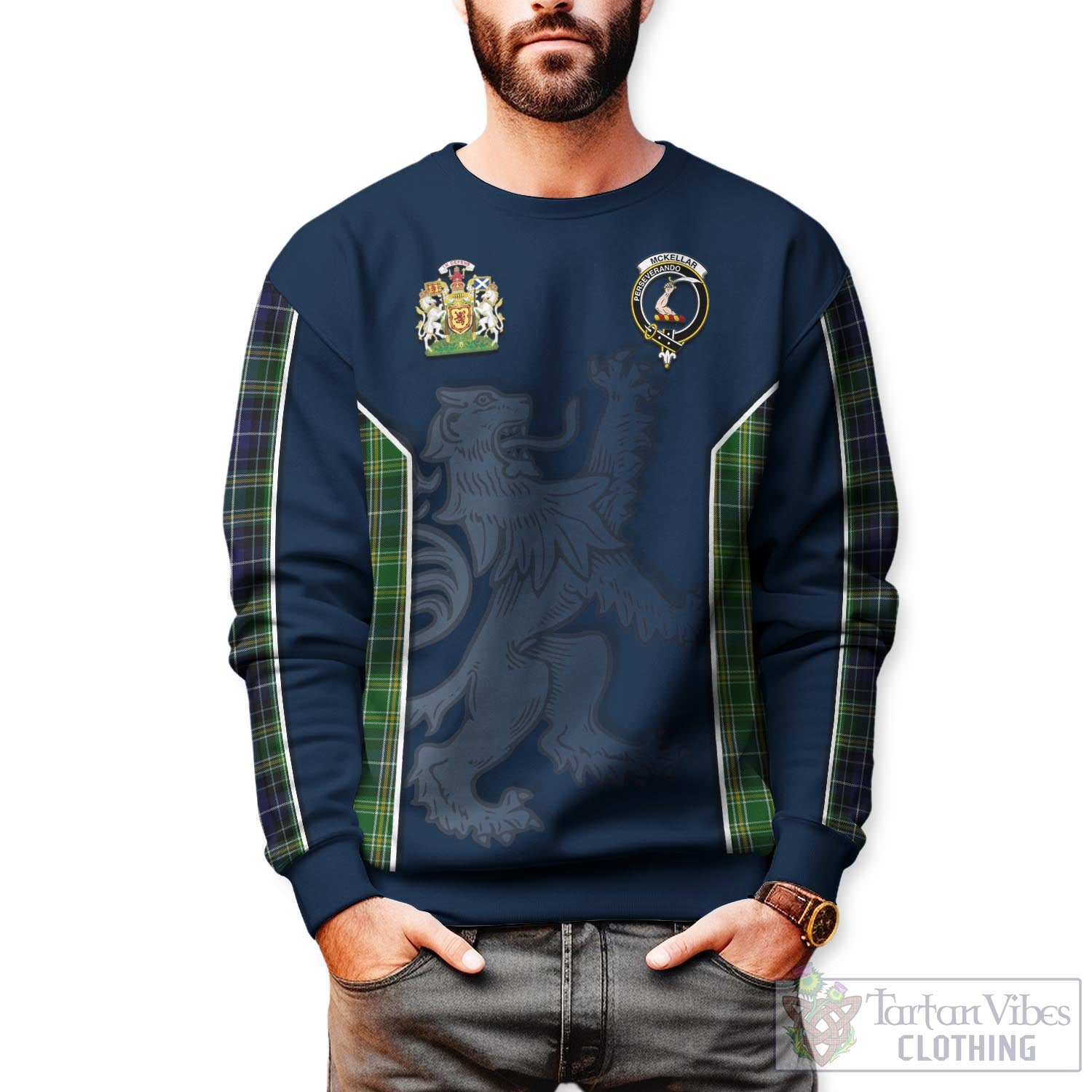 Tartan Vibes Clothing McKellar Tartan Sweater with Family Crest and Lion Rampant Vibes Sport Style