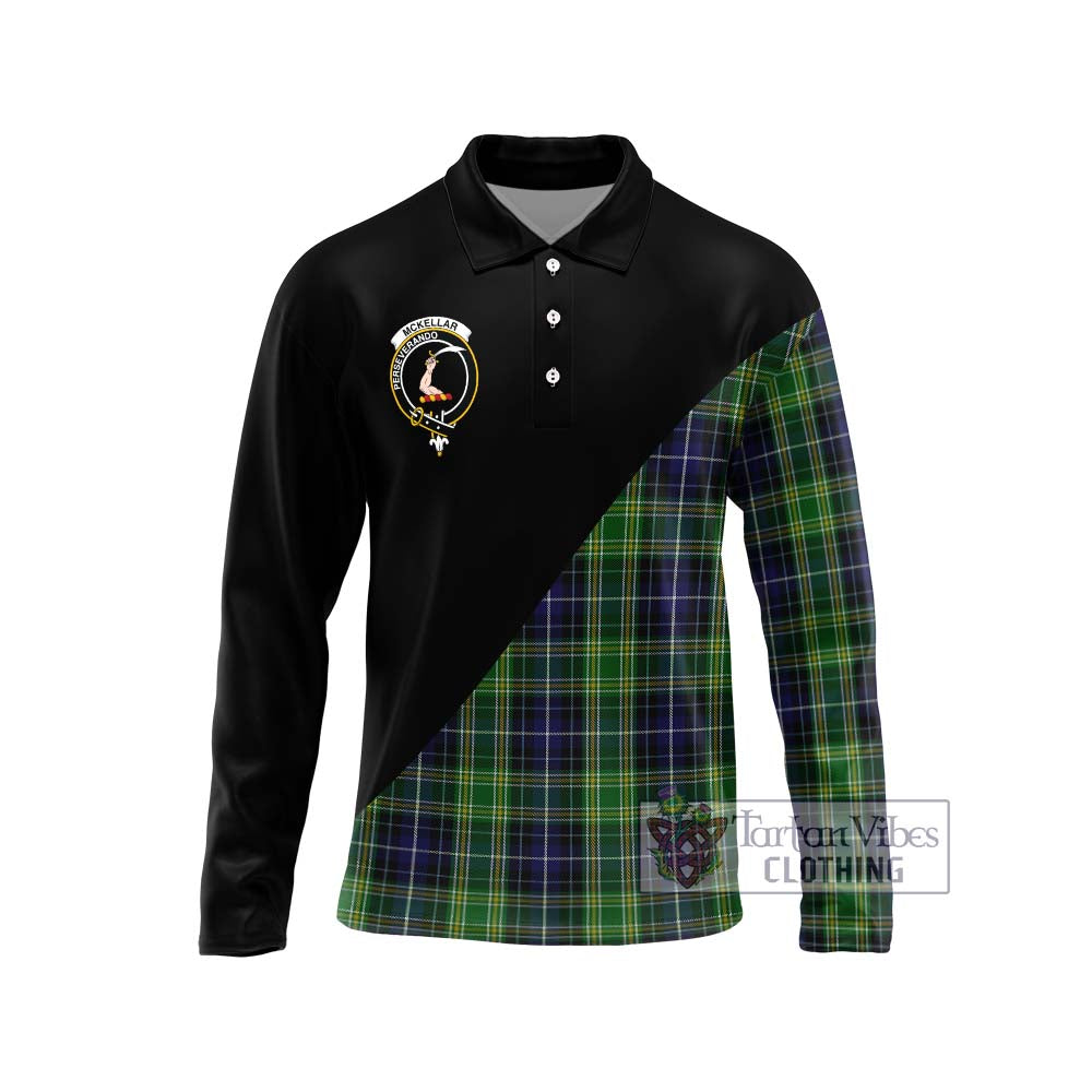 McKellar Tartan Long Sleeve Polo Shirt with Family Crest and Military Logo Style Unisex - Tartanvibesclothing Shop
