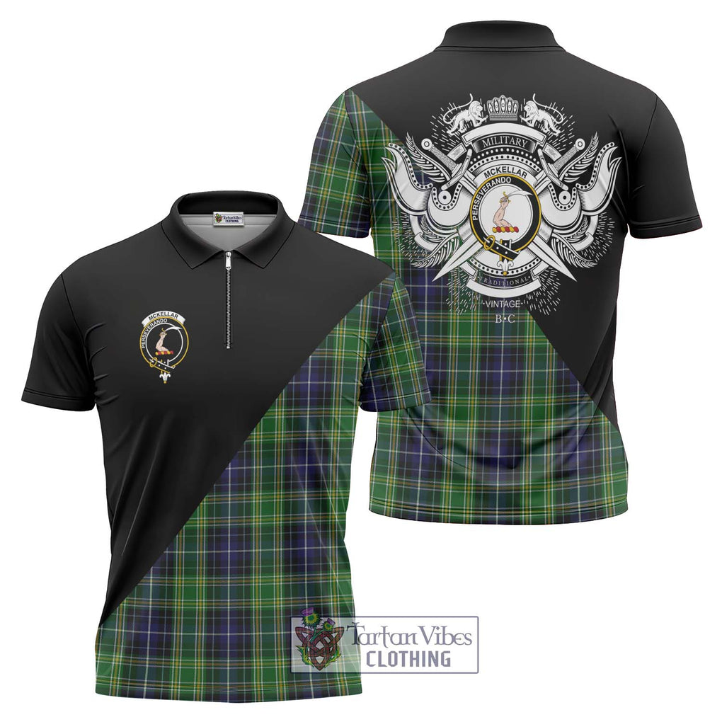 McKellar Tartan Zipper Polo Shirt with Family Crest and Military Logo Style Unisex - Tartanvibesclothing Shop