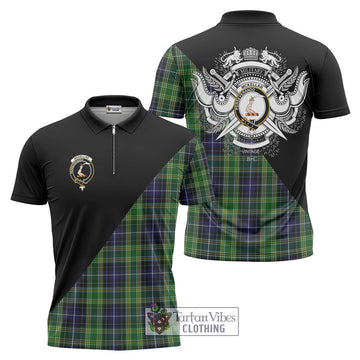 McKellar Tartan Zipper Polo Shirt with Family Crest and Military Logo Style Unisex - Tartanvibesclothing Shop