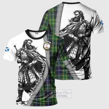 Tartan Vibes Clothing McKellar Tartan Clan Crest T-Shirt with Highlander Warrior Celtic Style