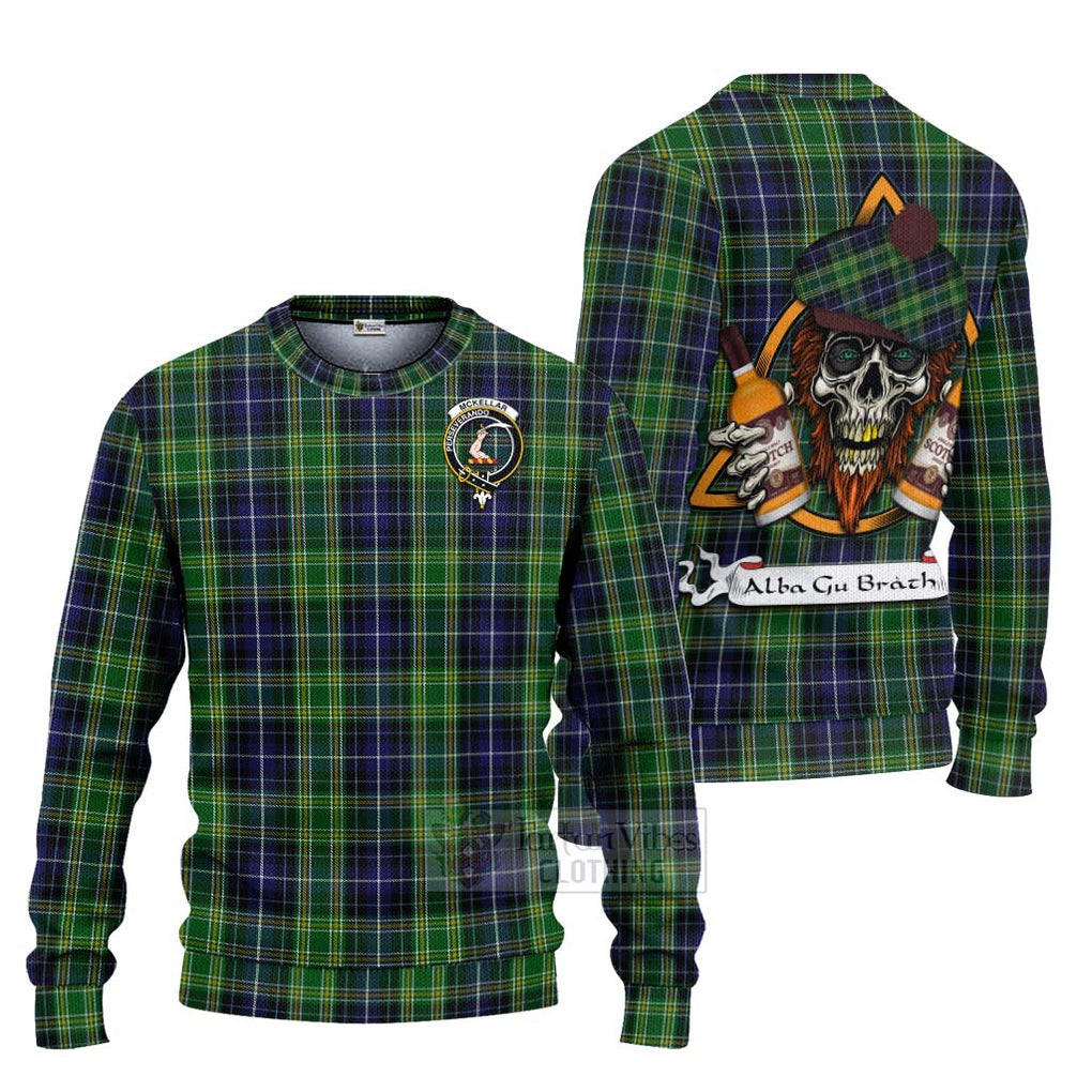 Tartan Vibes Clothing McKellar Tartan Knitted Sweater with Family Crest and Bearded Skull Holding Bottles of Whiskey