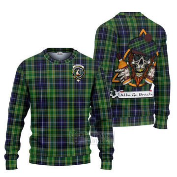 Tartan Vibes Clothing McKellar Tartan Knitted Sweater with Family Crest and Bearded Skull Holding Bottles of Whiskey