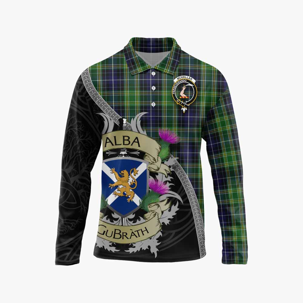 Tartan Vibes Clothing McKellar Tartan Family Crest Long Sleeve Polo Shirt Lion Rampant Royal Thistle Shield Celtic Inspired