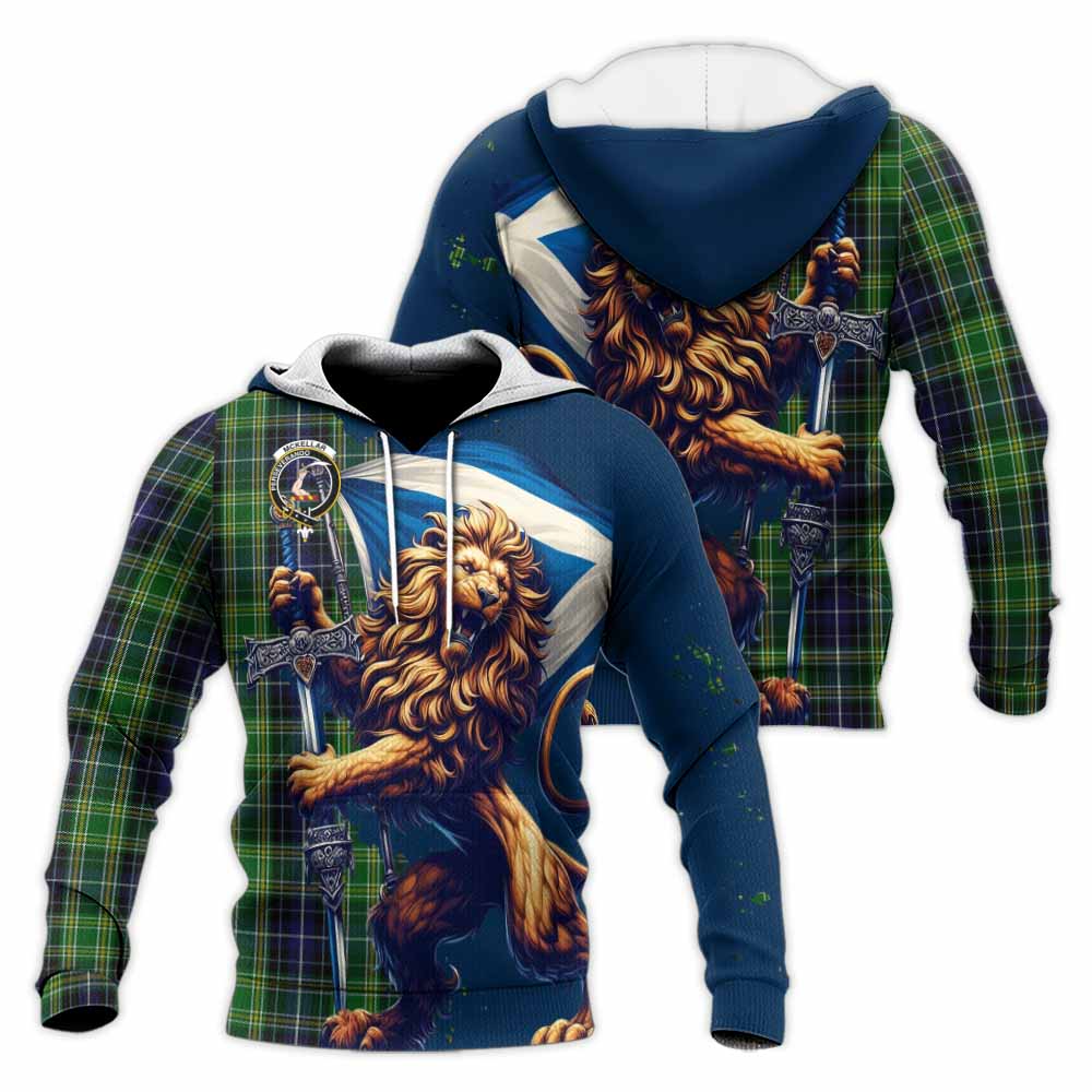 Tartan Vibes Clothing McKellar Tartan Family Crest Knitted Hoodie with Scottish Majestic Lion