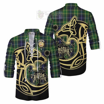 Tartan Vibes Clothing McKellar Tartan Ghillie Kilt Shirt with Family Crest Celtic Wolf Style