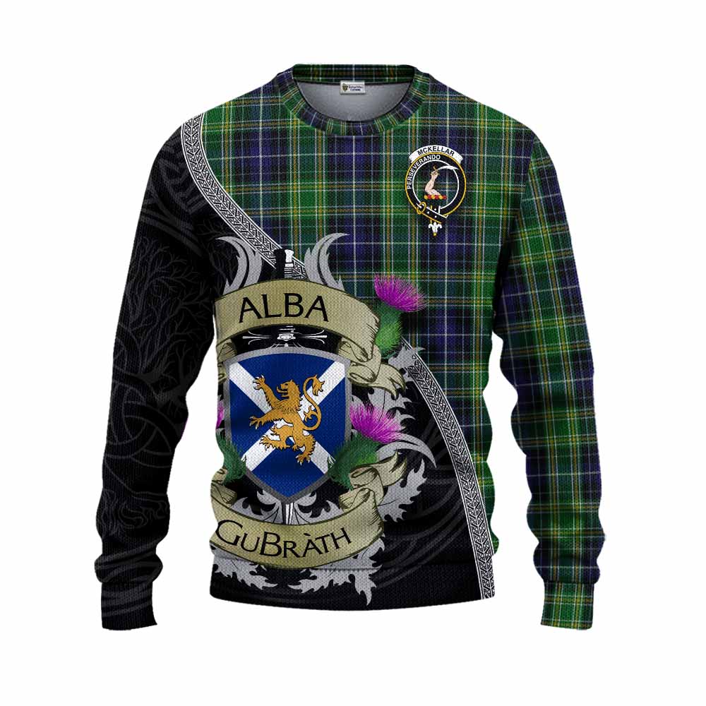 Tartan Vibes Clothing McKellar Tartan Family Crest Knitted Sweater Lion Rampant Royal Thistle Shield Celtic Inspired