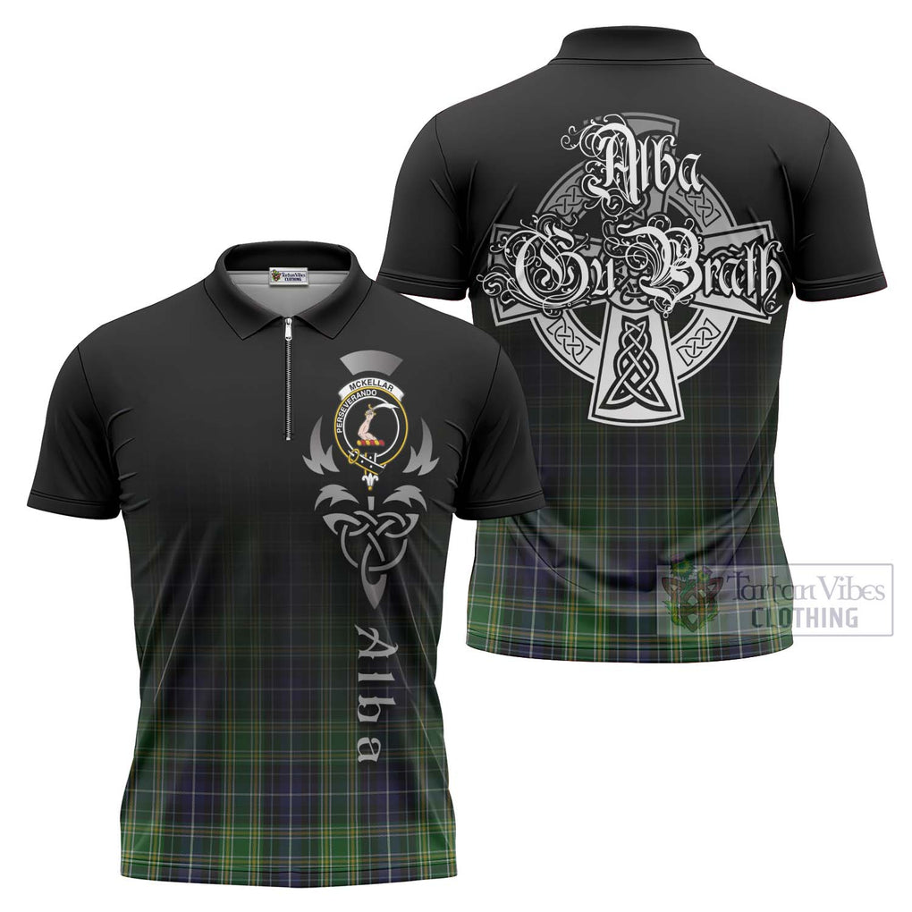 Tartan Vibes Clothing McKellar Tartan Zipper Polo Shirt Featuring Alba Gu Brath Family Crest Celtic Inspired