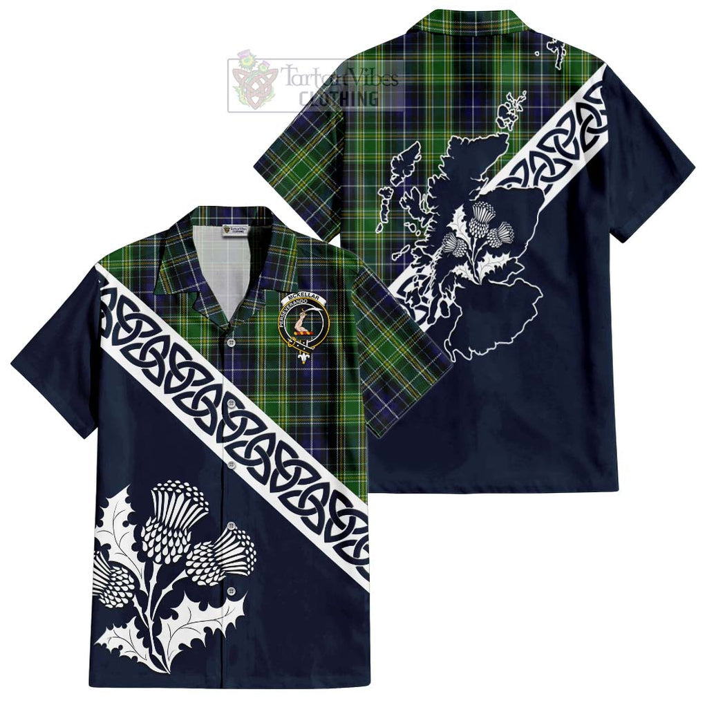 Tartan Vibes Clothing McKellar Tartan Short Sleeve Button Shirt Featuring Thistle and Scotland Map