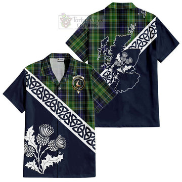 Tartan Vibes Clothing McKellar Tartan Short Sleeve Button Shirt Featuring Thistle and Scotland Map