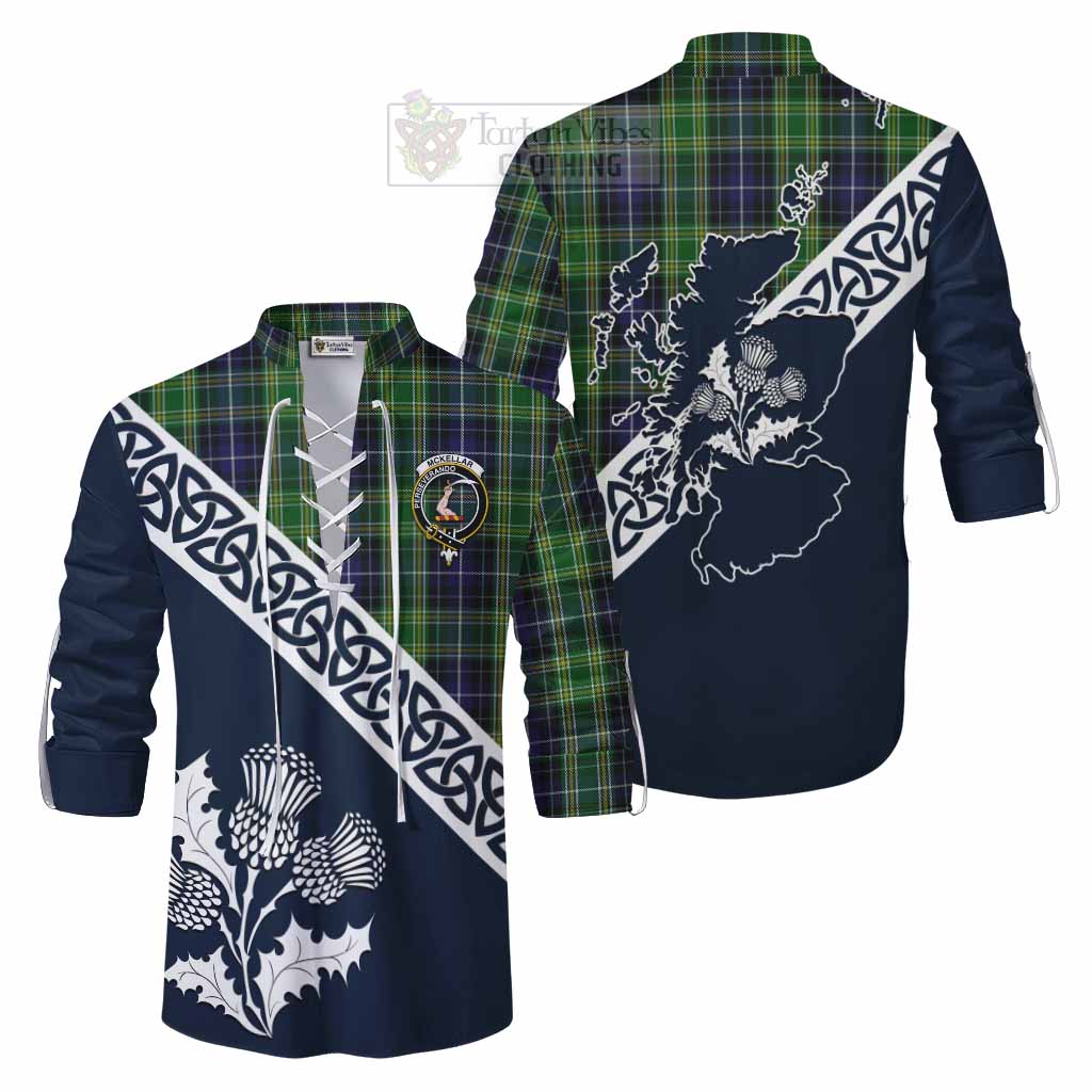 Tartan Vibes Clothing McKellar Tartan Ghillie Kilt Shirt Featuring Thistle and Scotland Map