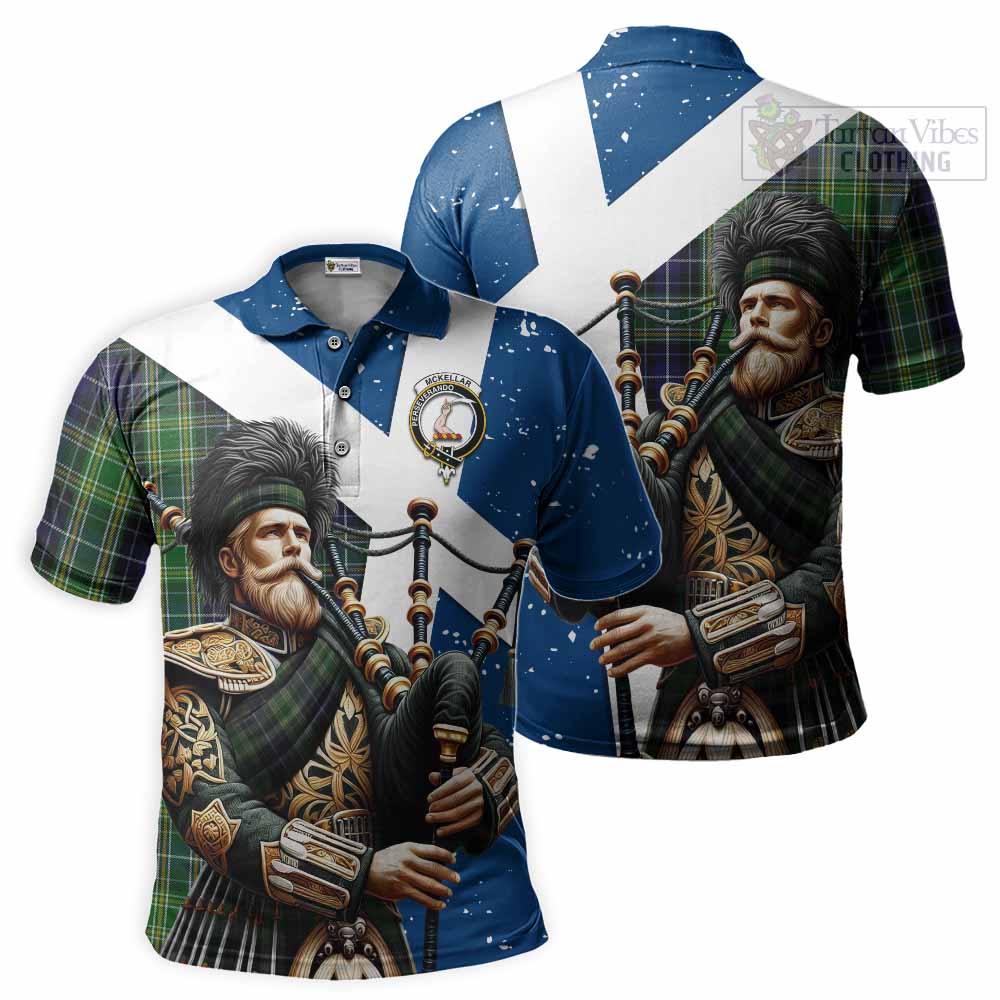 Tartan Vibes Clothing McKellar Tartan Polo Shirt with Family Crest Scottish Bagpiper Vibes
