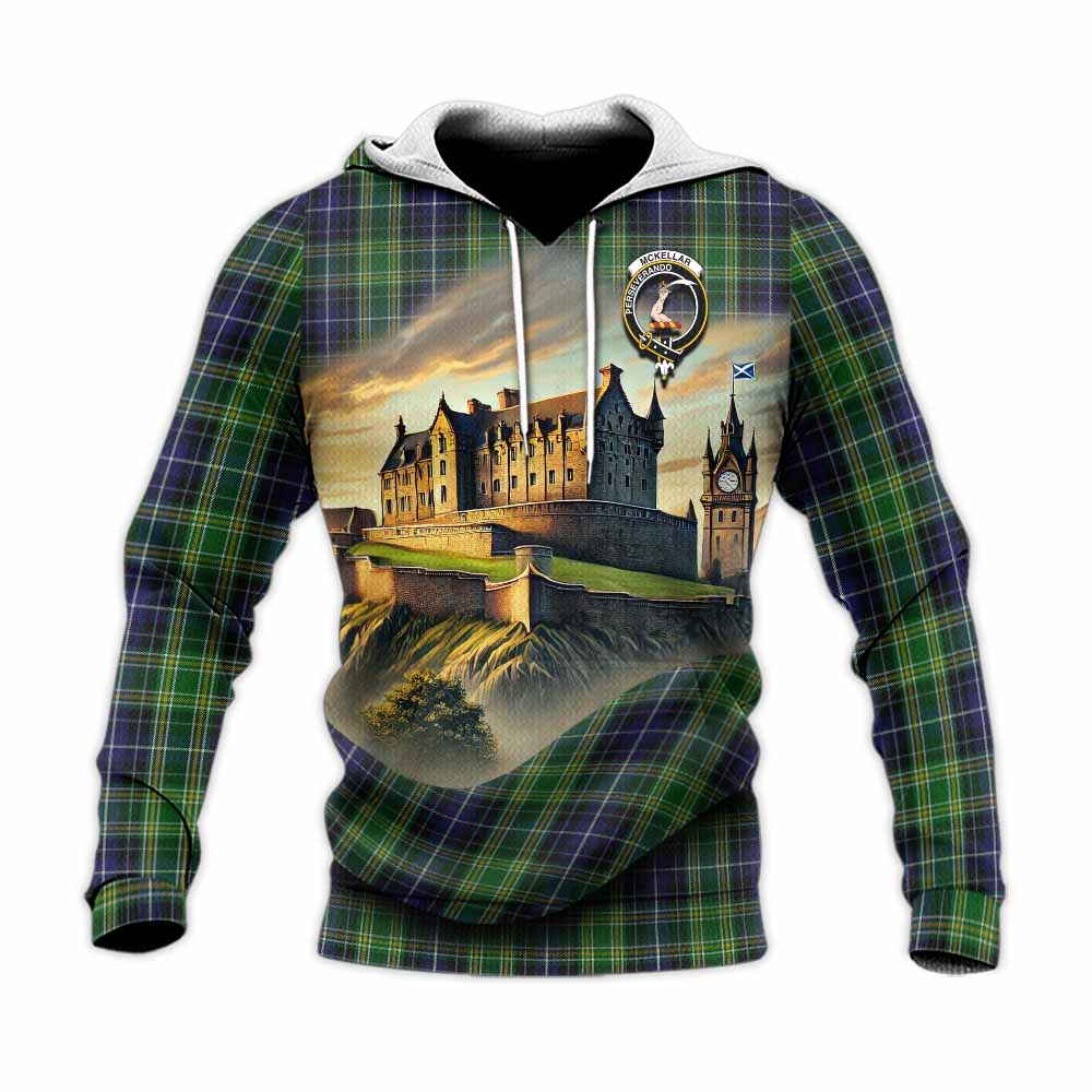 Tartan Vibes Clothing McKellar Tartan Family Crest Knitted Hoodie with Scottish Ancient Castle Style