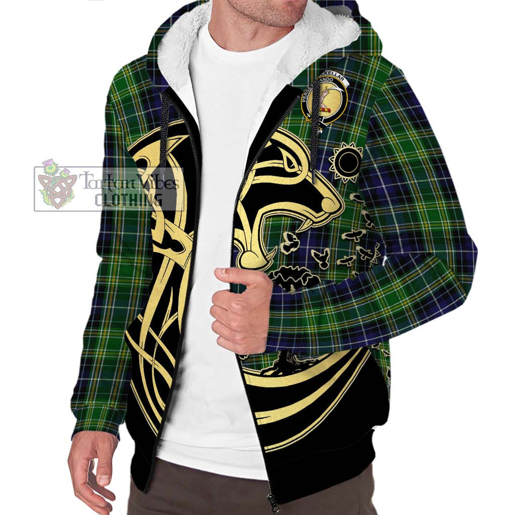 McKellar Tartan Sherpa Hoodie with Family Crest Celtic Wolf Style Unisex S - Tartan Vibes Clothing