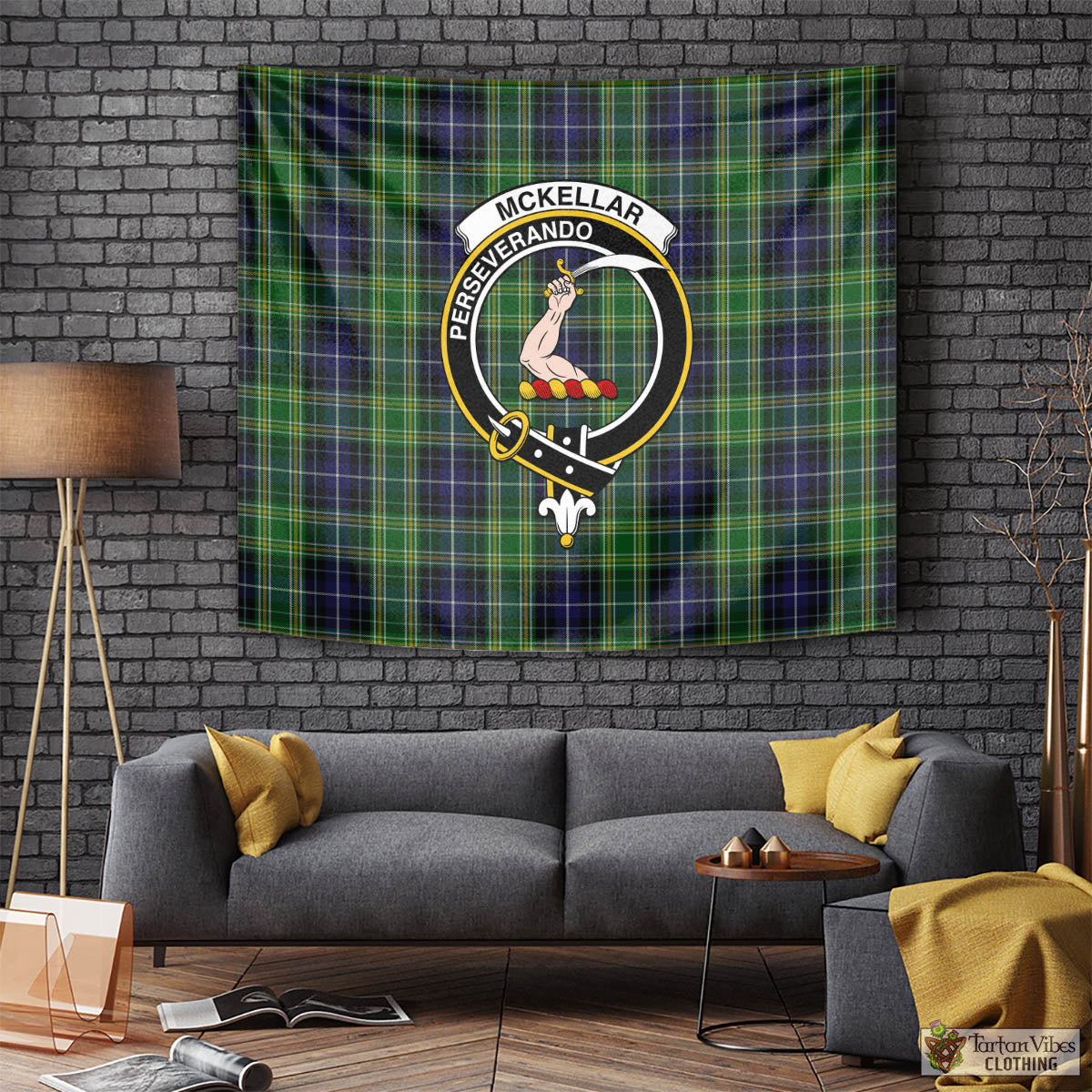 Tartan Vibes Clothing McKellar Tartan Tapestry Wall Hanging and Home Decor for Room with Family Crest