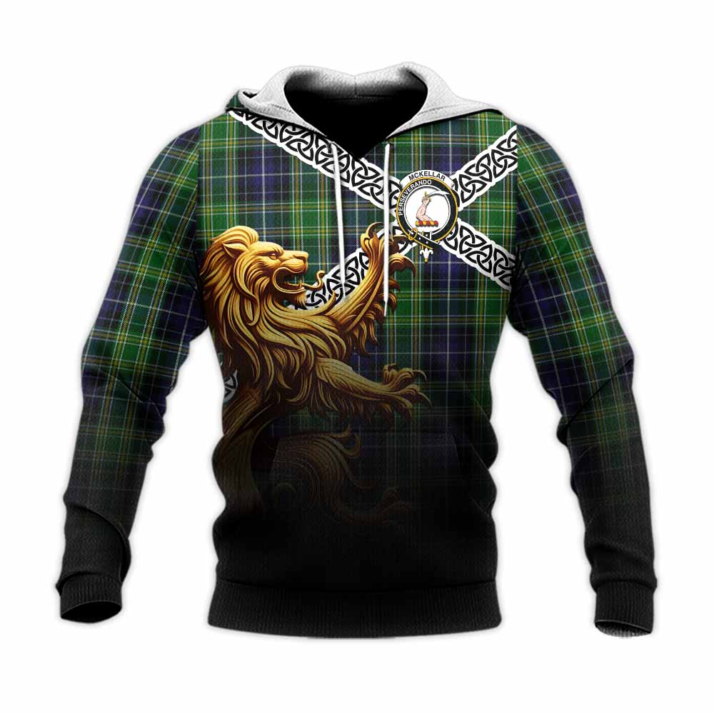 Tartan Vibes Clothing McKellar Crest Tartan Knitted Hoodie with Golden Lion Emblem Celtic Style