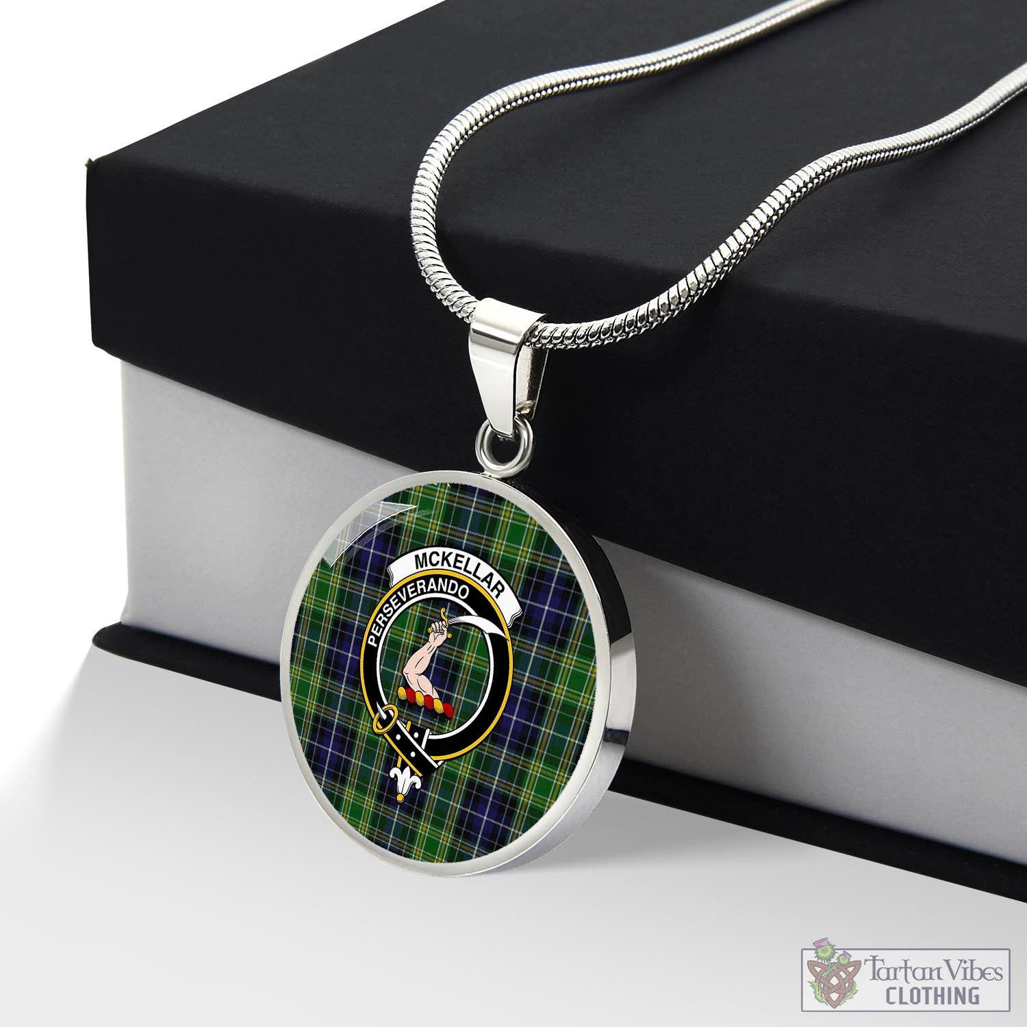 Tartan Vibes Clothing McKellar Tartan Circle Necklace with Family Crest