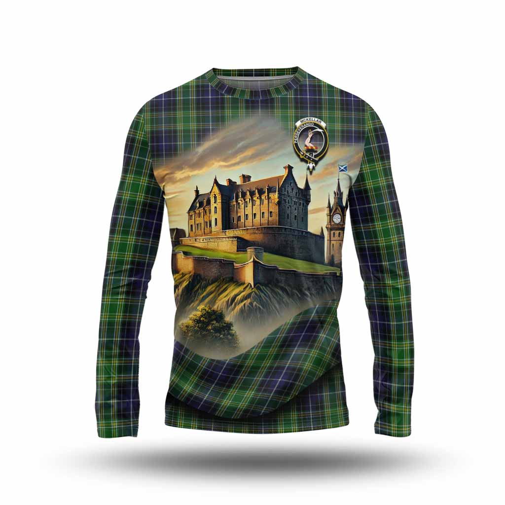 Tartan Vibes Clothing McKellar Tartan Family Crest Long Sleeve T-Shirt with Scottish Ancient Castle Style