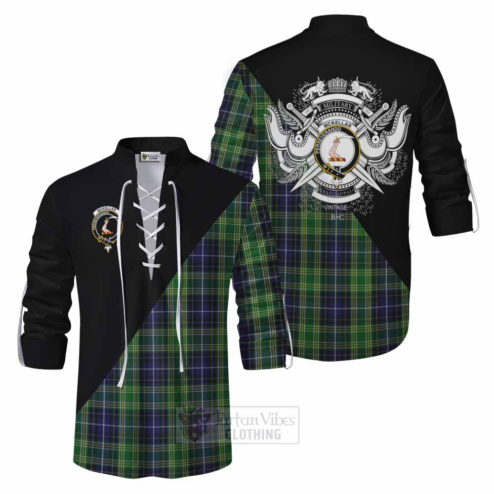 Tartan Vibes Clothing McKellar Tartan Ghillie Kilt Shirt with Family Crest and Military Logo Style