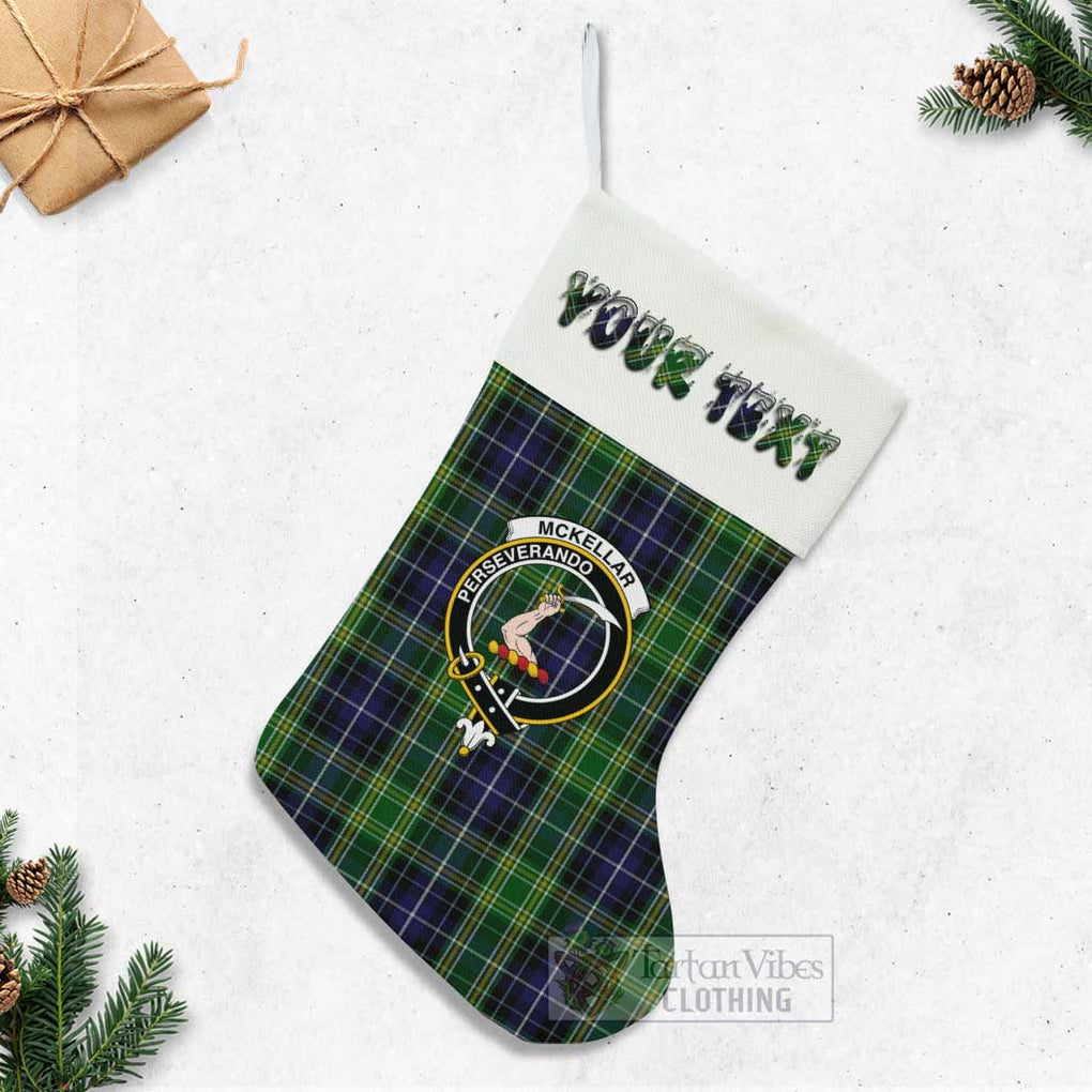 Tartan Vibes Clothing McKellar Tartan Family Crest Christmas Stocking with Personalized Text