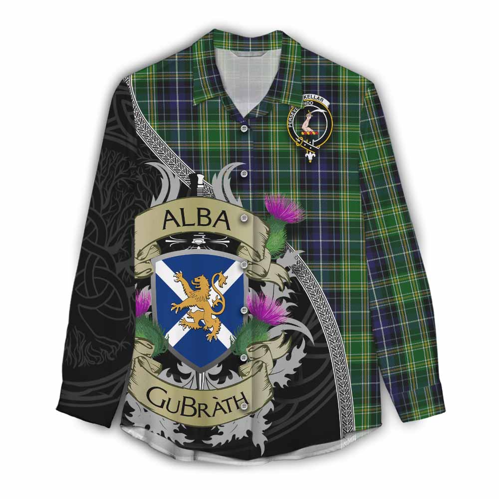 Tartan Vibes Clothing McKellar Tartan Family Crest Women's Casual Shirt Lion Rampant Royal Thistle Shield Celtic Inspired