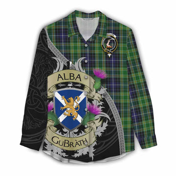 Tartan Vibes Clothing McKellar Tartan Family Crest Women's Casual Shirt Lion Rampant Royal Thistle Shield Celtic Inspired