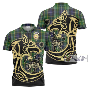 McKellar Tartan Zipper Polo Shirt with Family Crest Celtic Wolf Style Unisex - Tartanvibesclothing Shop