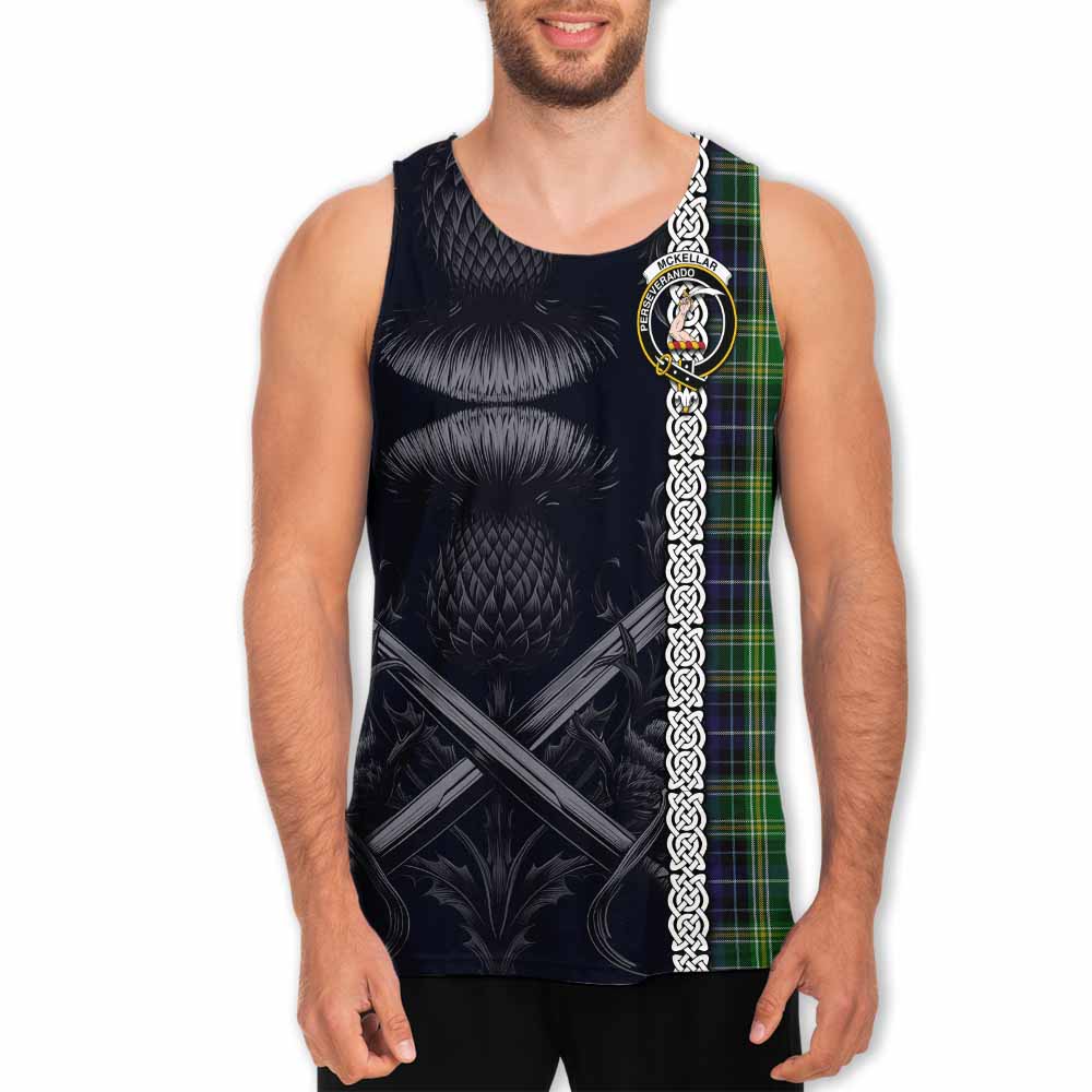 Tartan Vibes Clothing McKellar Tartan Men's Tank Top with Family Crest Cross Sword Thistle Celtic Vibes