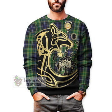 McKellar Tartan Sweatshirt with Family Crest Celtic Wolf Style Unisex - Tartan Vibes Clothing