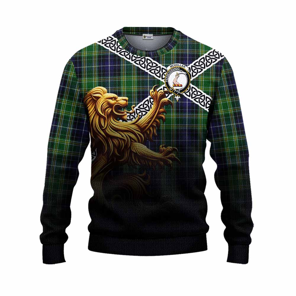 Tartan Vibes Clothing McKellar Crest Tartan Knitted Sweater with Golden Lion Emblem Celtic Style