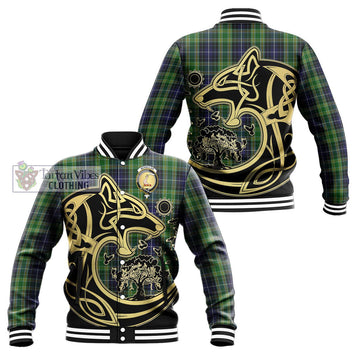 McKellar Tartan Baseball Jacket with Family Crest Celtic Wolf Style Unisex - Tartan Vibes Clothing