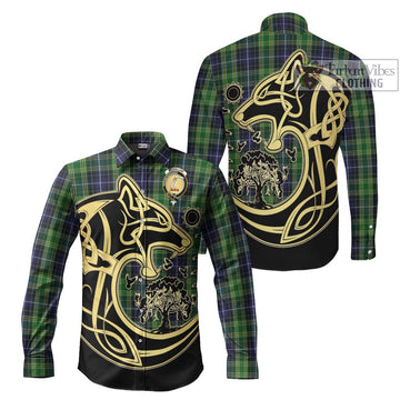 McKellar Tartan Long Sleeve Button Shirt with Family Crest Celtic Wolf Style Men's Shirt S - Tartan Vibes Clothing