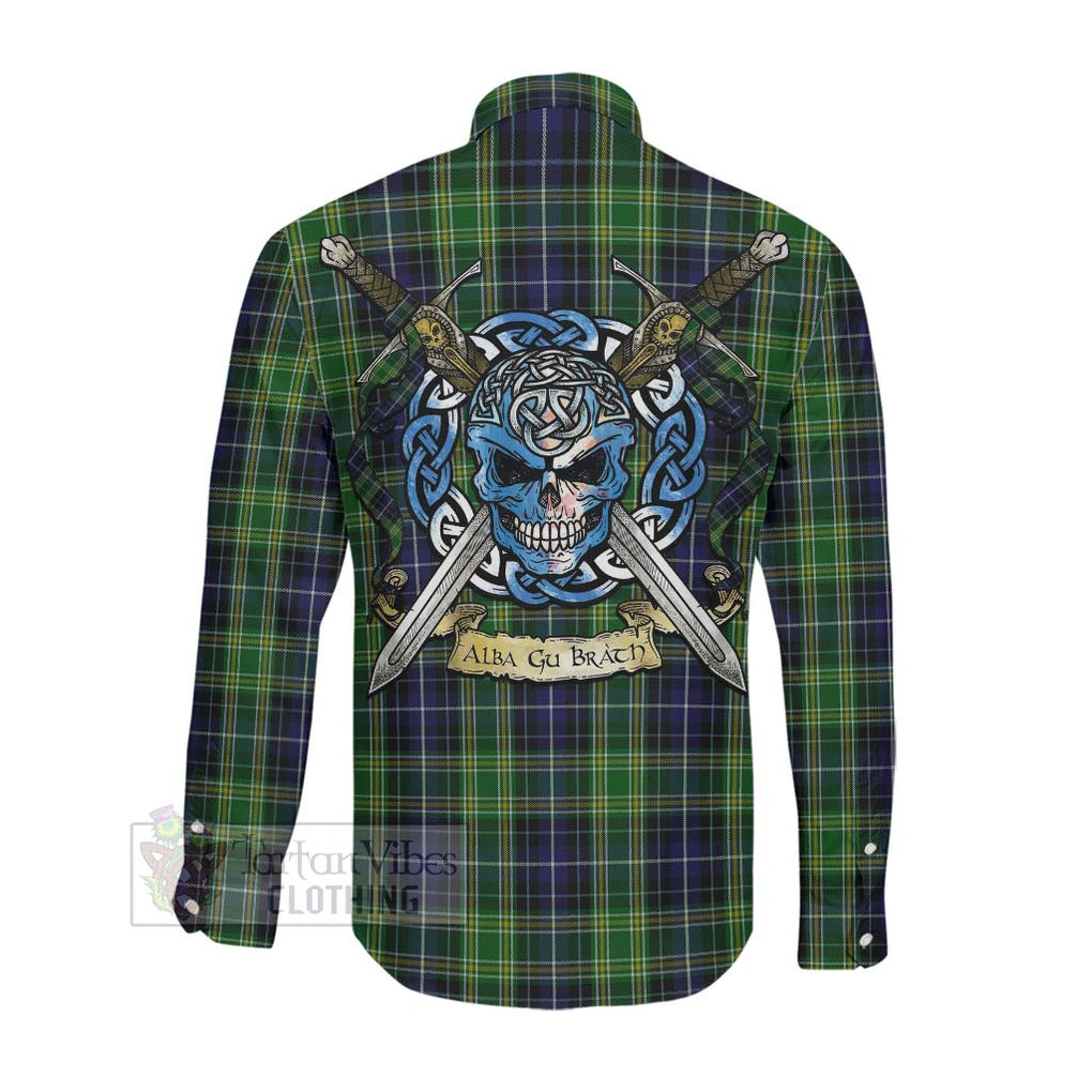 Tartan Vibes Clothing McKellar Tartan Long Sleeve Button Shirt with Family Crest Celtic Skull Style
